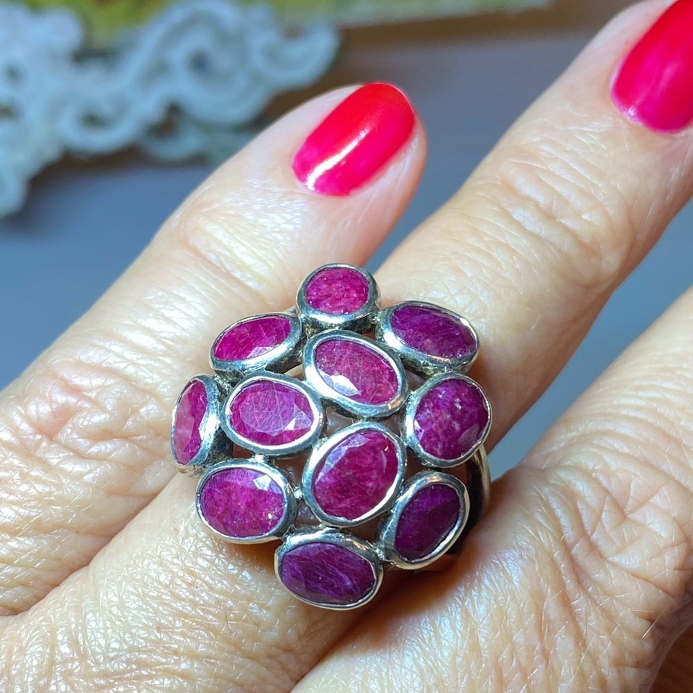 Vintage Rough Ruby Silver Cocktail Ring - image 6